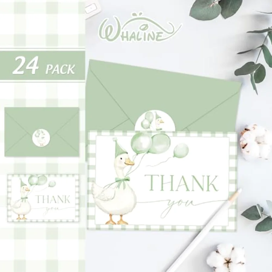 24 Pack One Silly Goose Thank You Cards Bulk Greeting Card Green Plaid, view 3