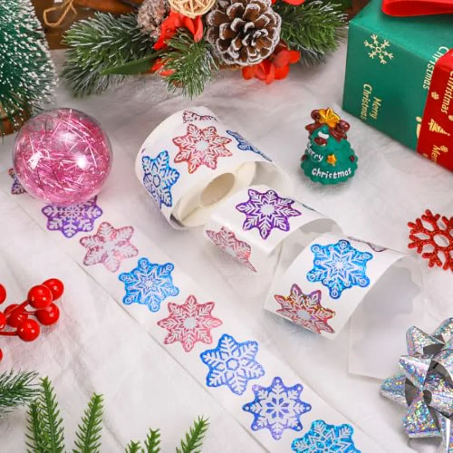 Christmas Winter Stickers Roll Holographic Seal Stickers Blue Purple, view 3