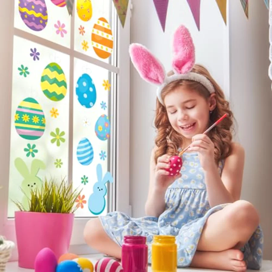 Easter Window Clings Happy Easter Bunny Rabbit Egg Double-Side Window, view 4