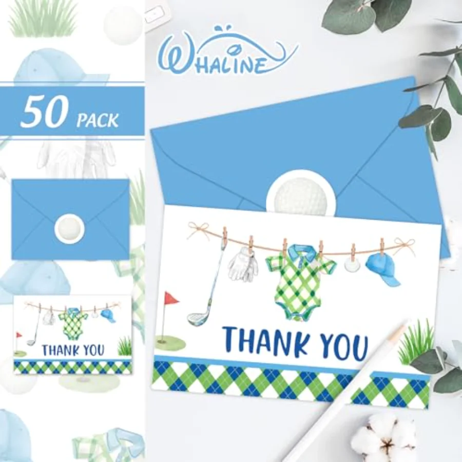 50 Pack Golf Baby Shower Thank You Cards Greeting Card with Envelopes, view 3