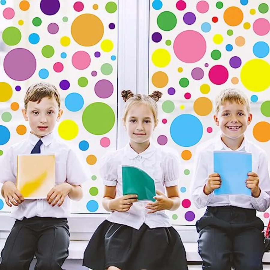 9 Sheets Polka Dots Window Clings Back to School Colorful Circle Dots, view 2