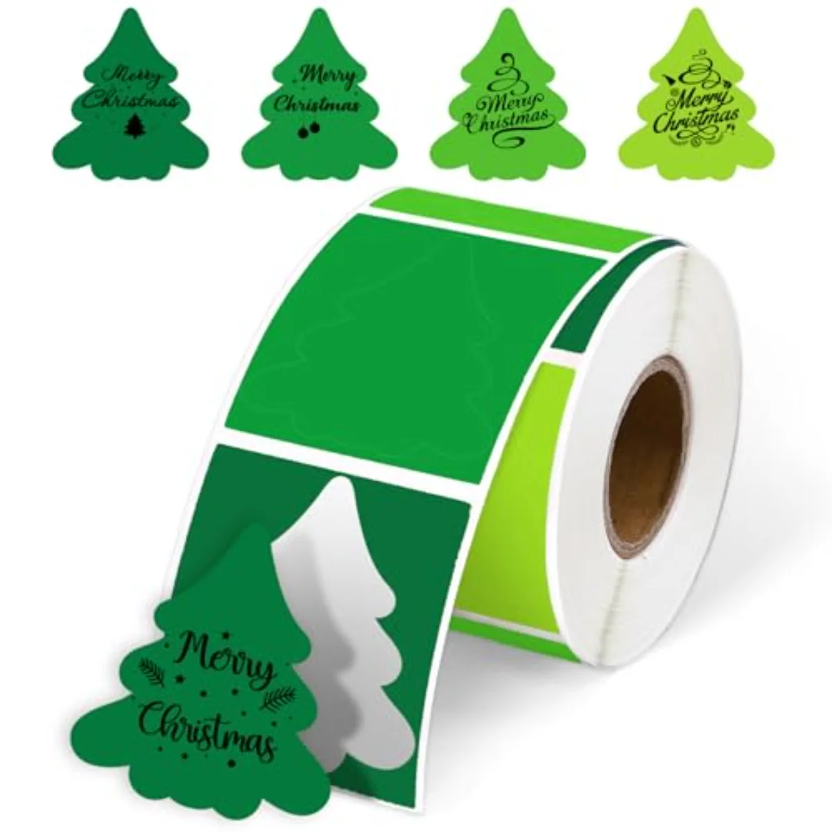 Christmas Tree Direct Thermal Labels Stickers Green Colored Pine Tree
