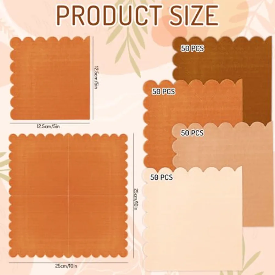 200 Sheets Terracotta Cocktail Napkin Terracotta Gradient Color Scalloped, view 2