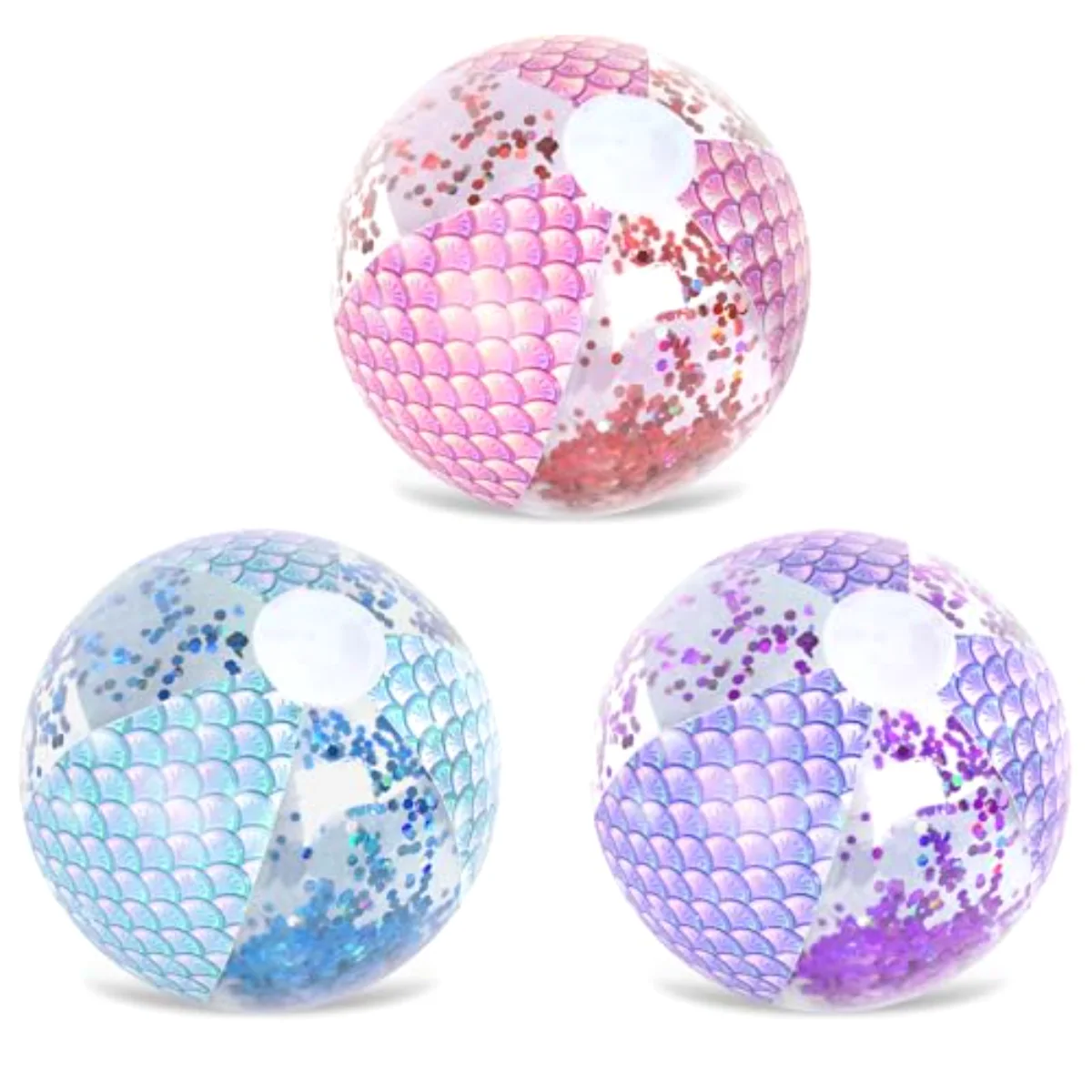 3Pcs 16'' Mermaid Inflatable Beach Ball Glitter Pool PVC Balls Game Play