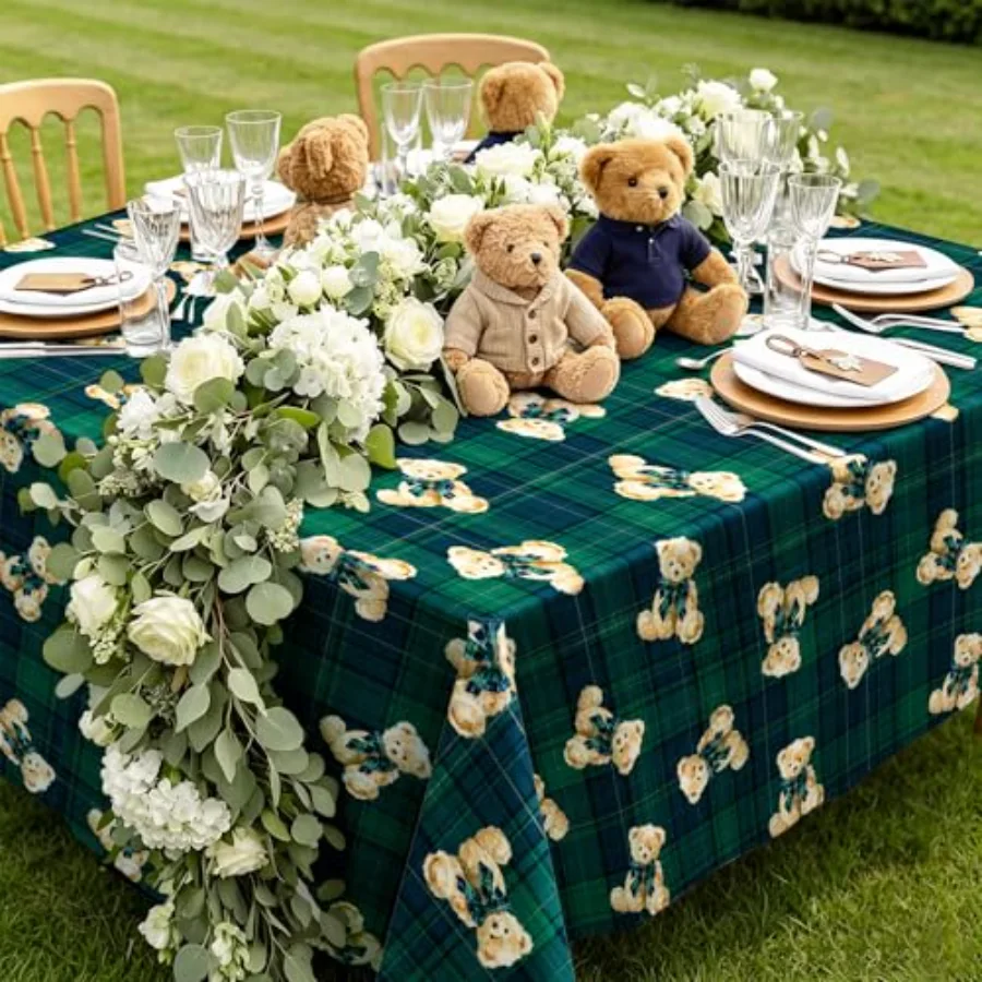 6Pcs Tartan Bear Plastic Tablecloth We Can Bearly Wait Baby Shower, view 4