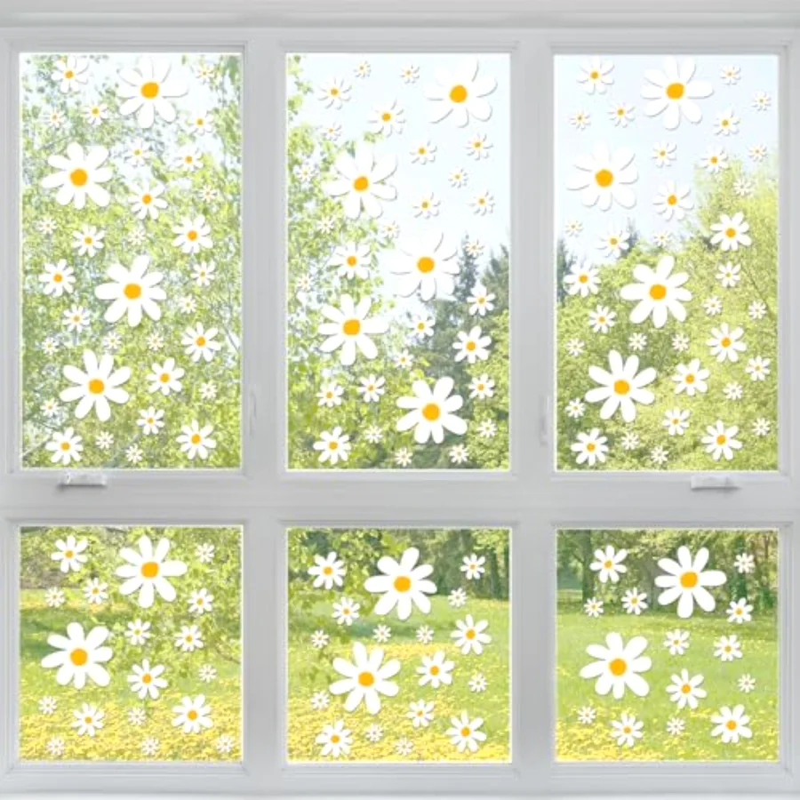 154 Pcs Daisy Flower Window Clings Boho Daisy Floral Window Decal White, view 2