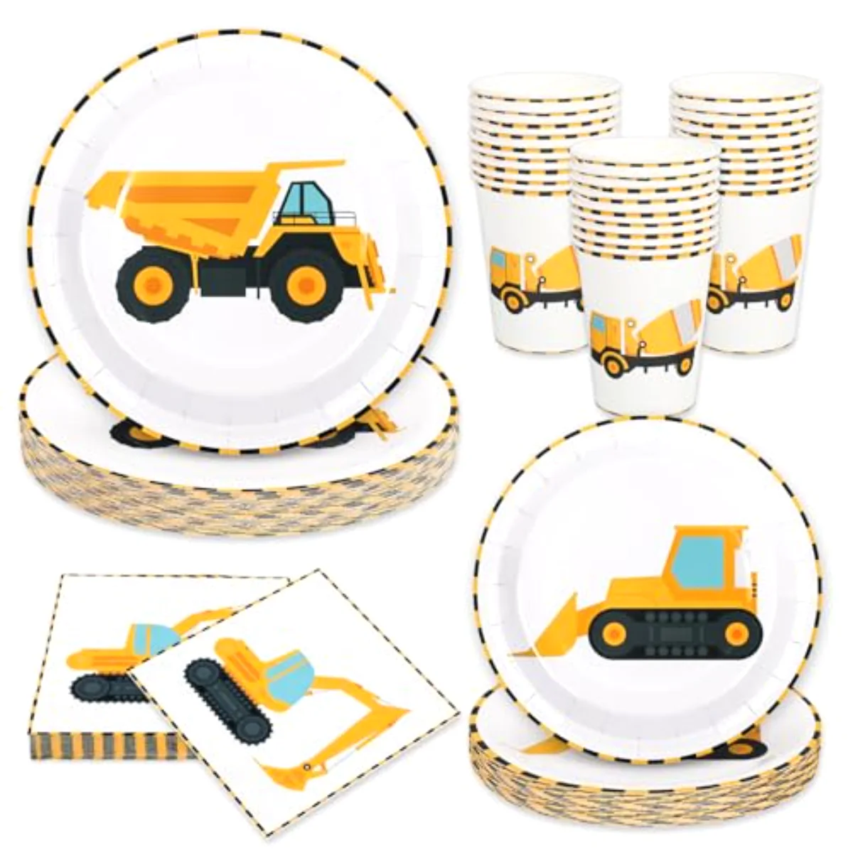 96Pcs Construction Party Tableware Dump Truck Paper Plate Napkin Cup