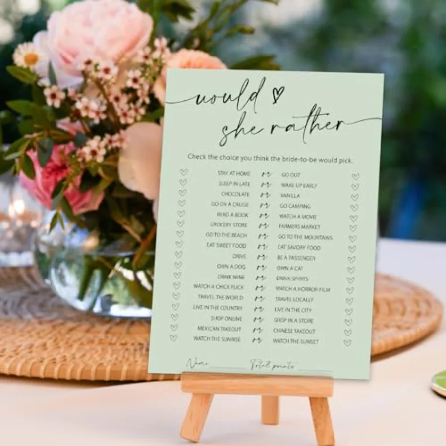 50 Sheets Sage Green Bridal Shower Game Cards Greenery Double Sided Party, view 4