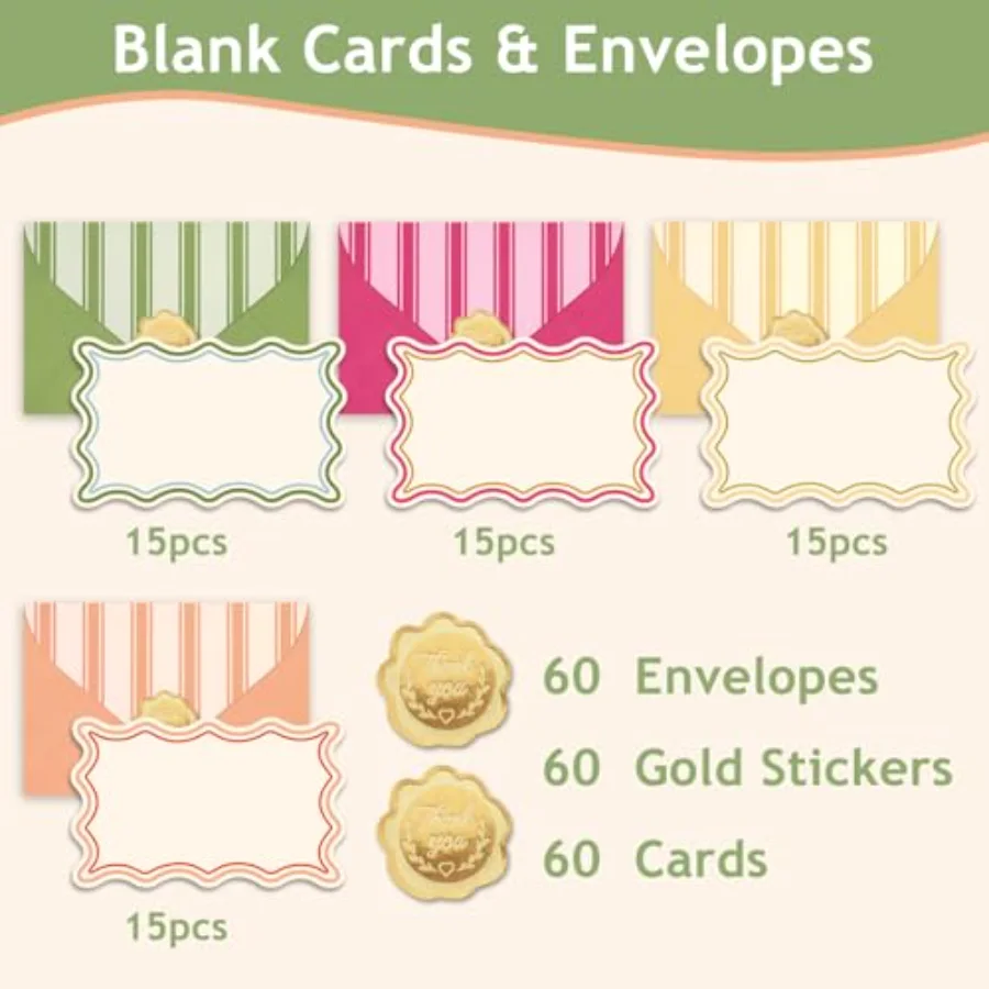60Pcs Flat Blank Notes with Envelopes, view 3