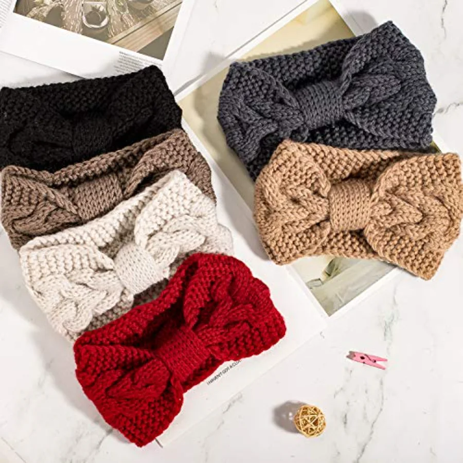 6 Pieces Knit Headbands Winter Ear Warmers, view 3