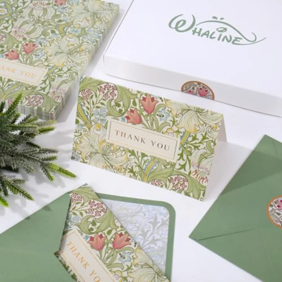 50 Packs Floral Gold Foil Thank You Cards Greeting Card Vintage Greenery, view 4