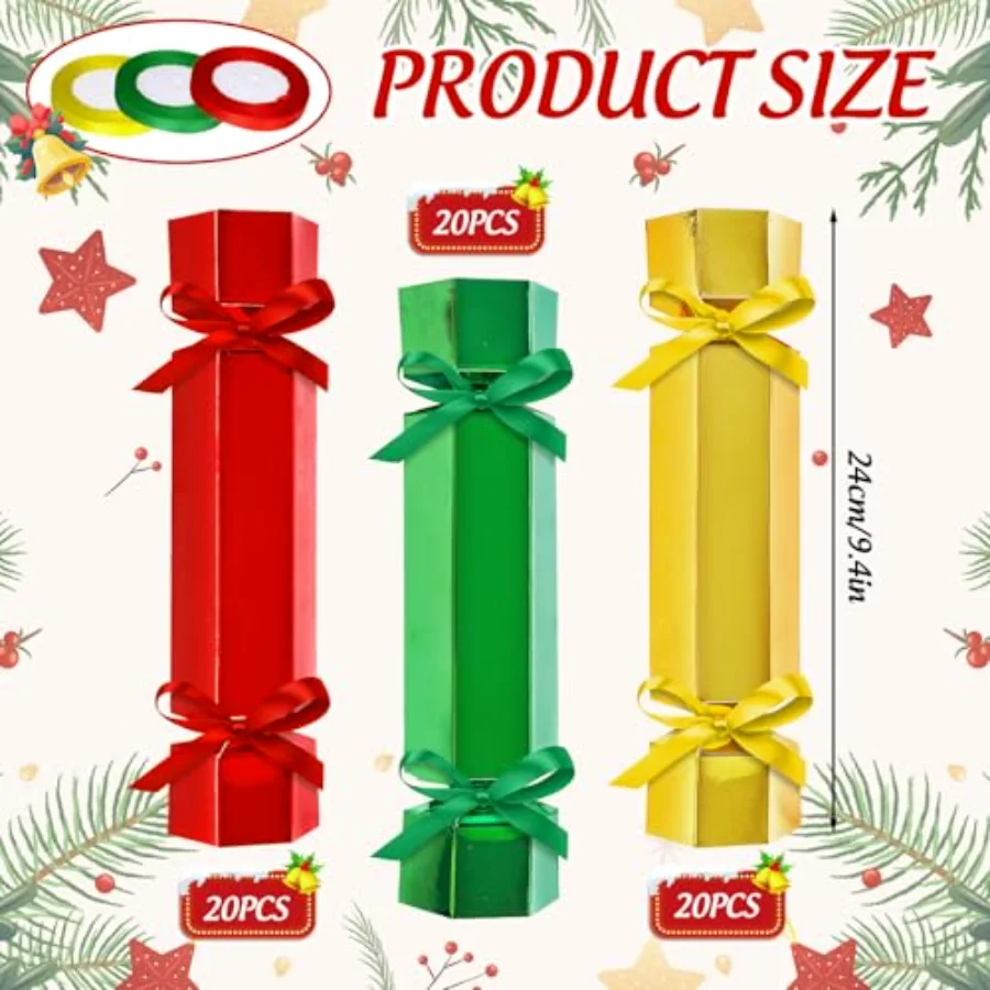 60 Packs Christmas No-Snap Party Table Favors DIY Red Green Gold Color, view 2