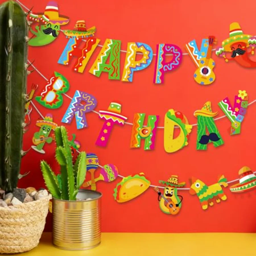 9.8 Ft 3 Pcs Mexican Mexican Happy Birthday Banner Colorful Mexican Fiesta, view 3