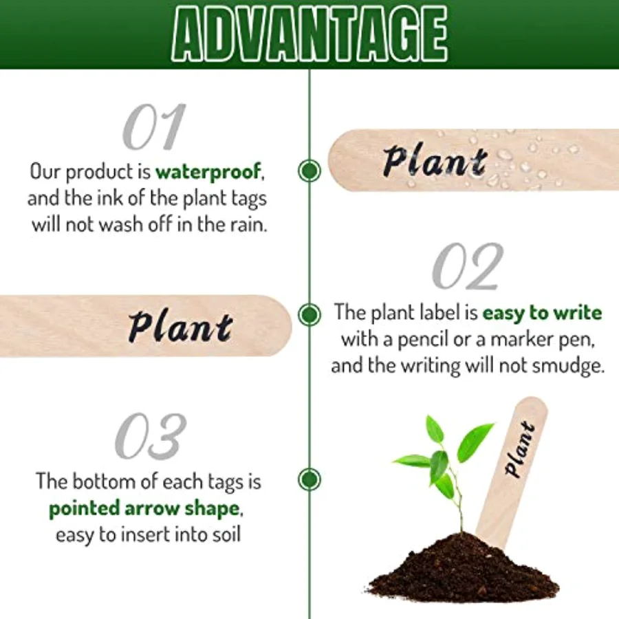200Pcs Wooden Plant Labels Waterproof Round Head Plant Sign Tags Birch, view 3