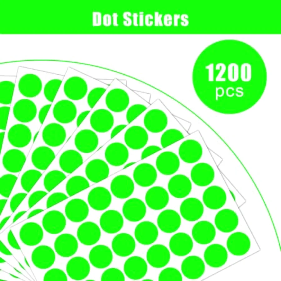 1200 Pcs Fluorescent Green Dot Sticker 1-Inch Removable Neon Green Round, view 3