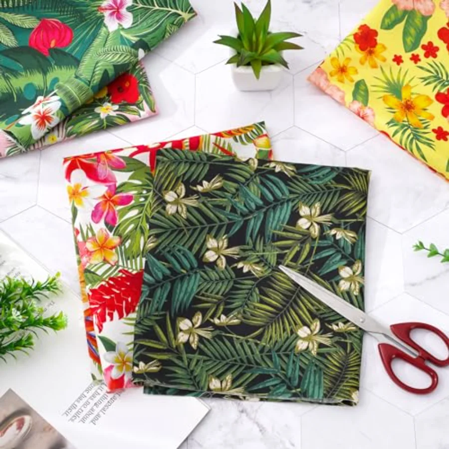 12 Pcs Summer Cotton Fabric Bundles Tropical Leaves Flower Flamingo Fat, view 4