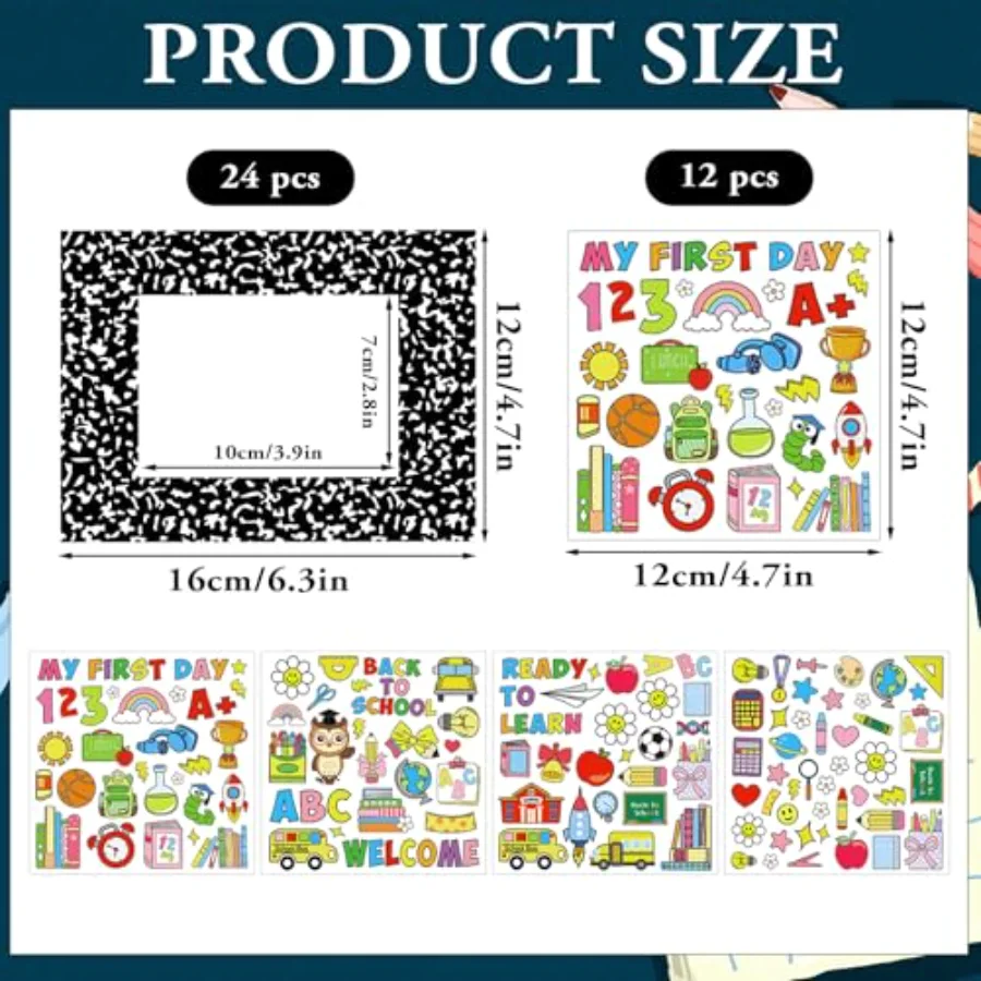 24 Packs Back to School Picture Frame Craft Kits with Stickers Composition, view 2