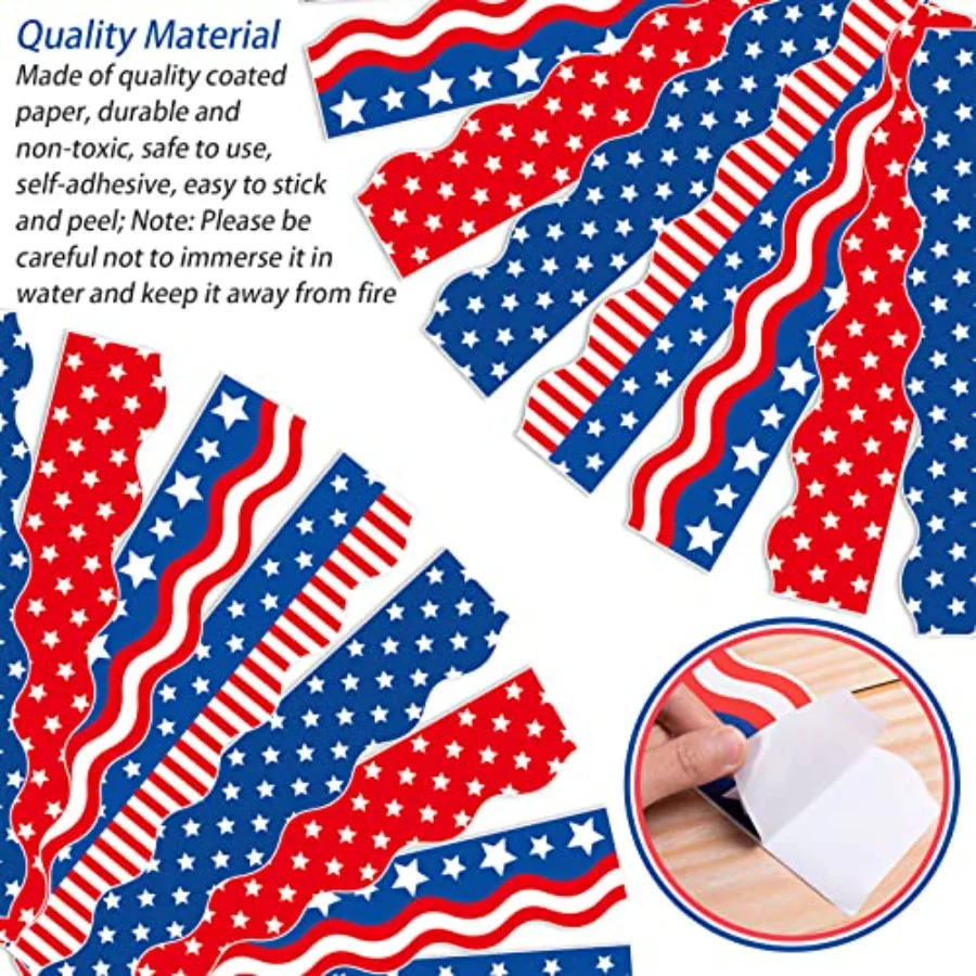 69Ft 4th of July Bulletin Board Border 60 Pcs Red Blue White Stars Stripes, view 3