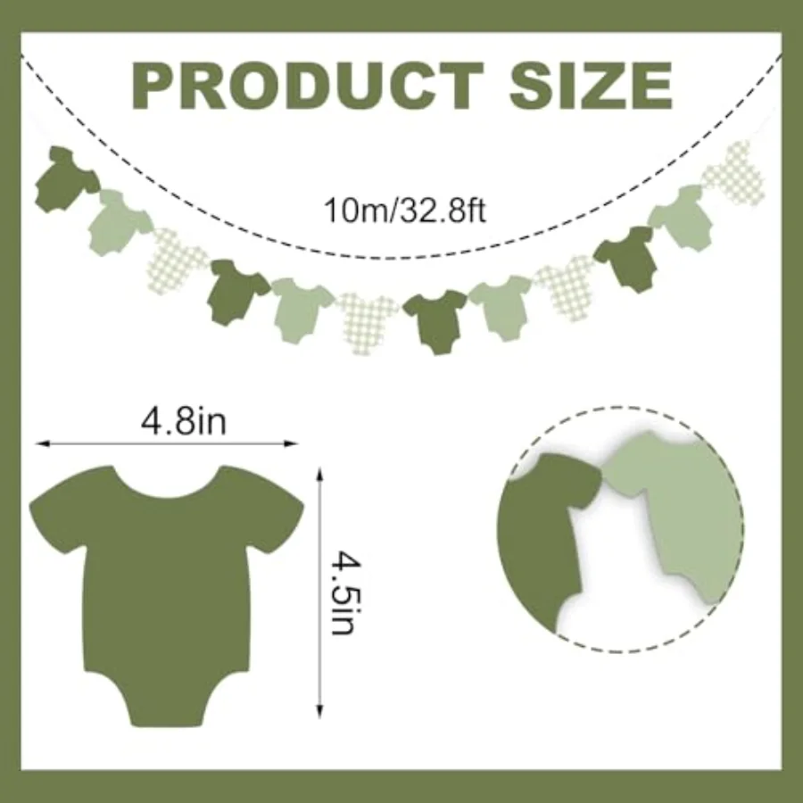Sage Green Baby Shower Party Decorations Hanging Paper Banner Green, view 2