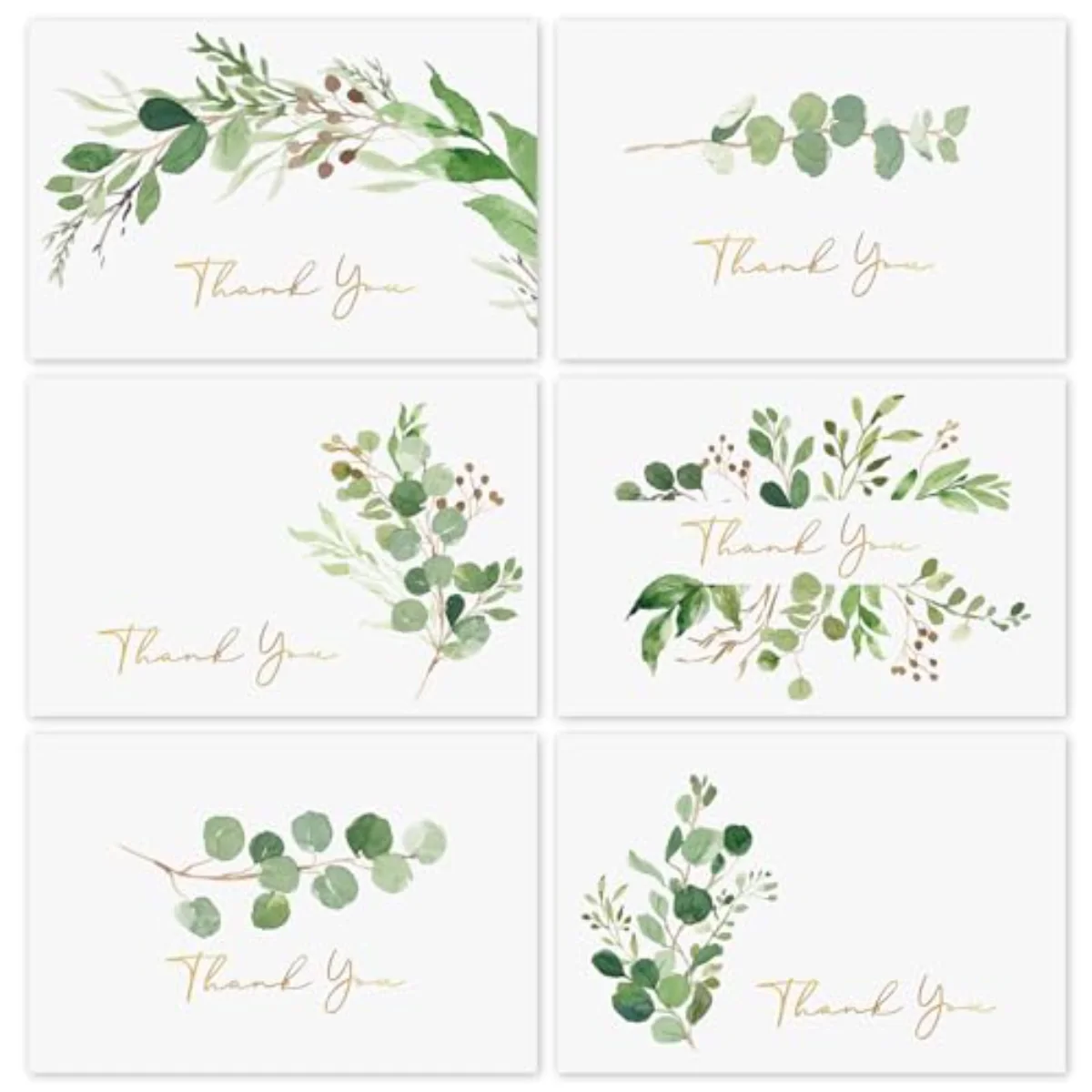 Greenery Thank You Cards Bulk 36 Pack Gold Foil Eucalyptus Greeting Cards