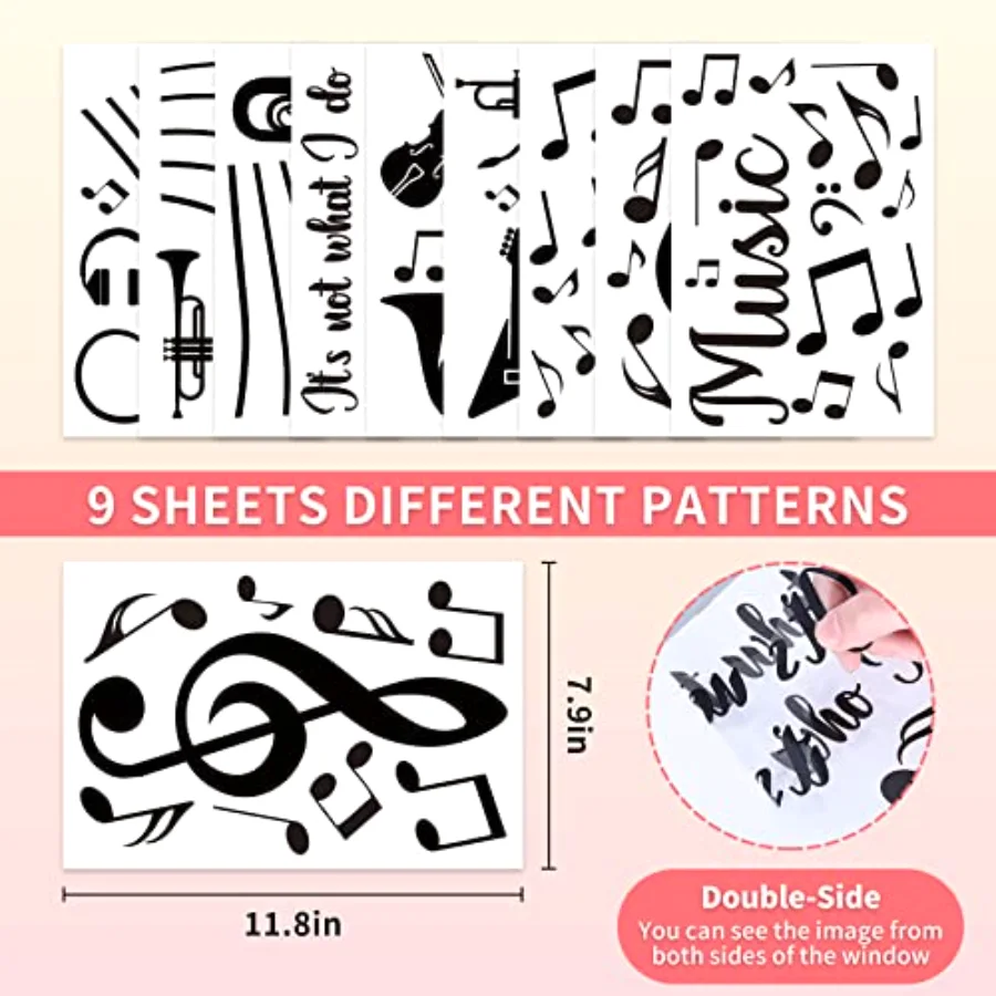 9 Sheets Musical Notes Window Clings Musical Note Sayings Window Decals, view 2