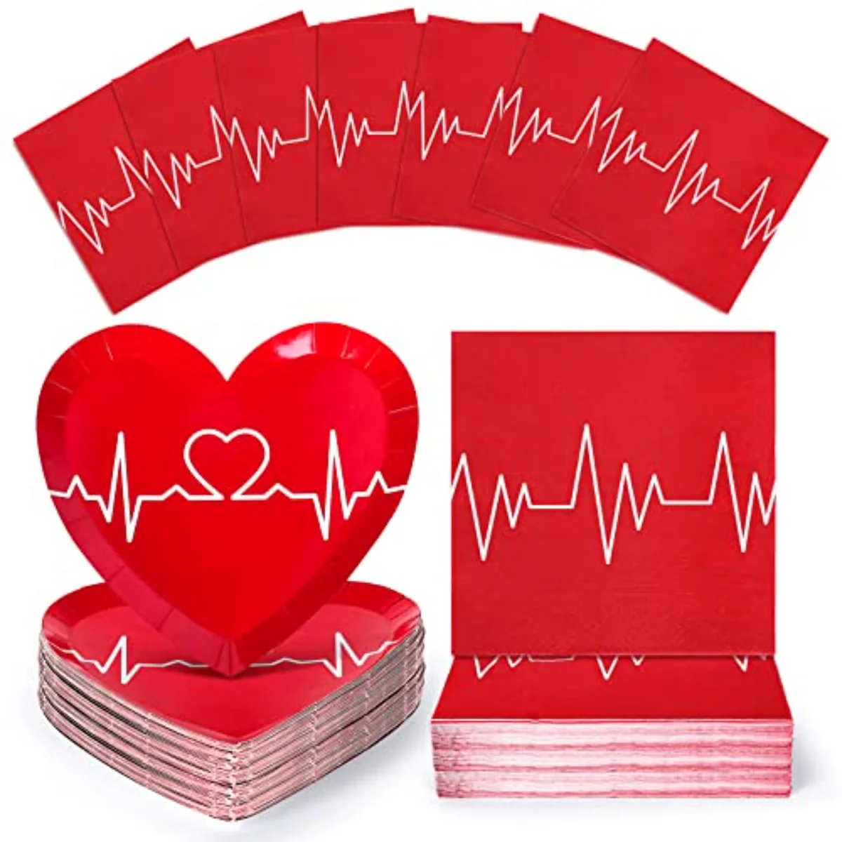 80Pcs 2026 Nurse Graduation Tableware Set Red Heart Rate Prints Disposable