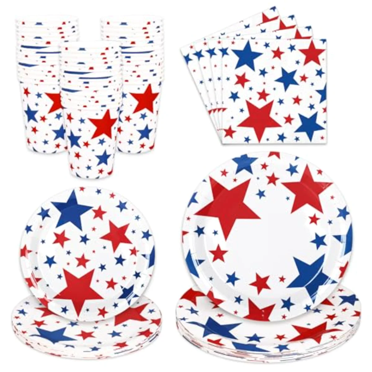 96Pcs Patriotic Party Supplies Set Disposable Red Blue Star Paper Plates