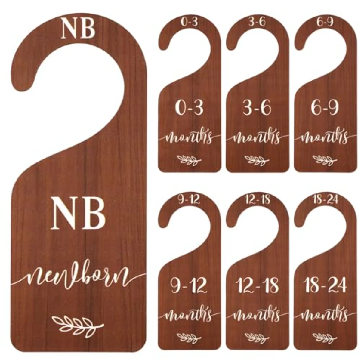 7 Pcs Wooden Baby Closet Size Dividers with Pink Velvet Bag Newborn to 24