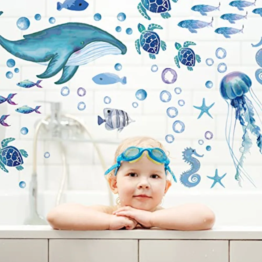 143 Pieces Ocean Wall Decals Watercolor Under The Sea Wild Life Animals, view 4