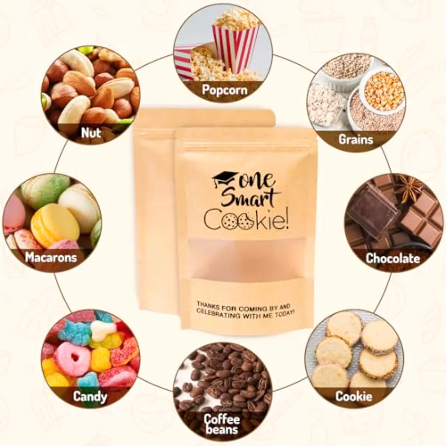 50 Pcs Graduation Candy Gift Bags Mini One Smart Cookie Kraft Paper Zip, view 3