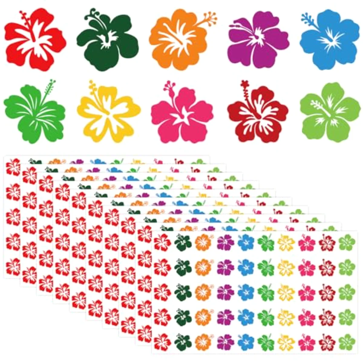 500Pcs Hibiscus Flower Tanning Sunbathing Stickers Colorful Floral Self