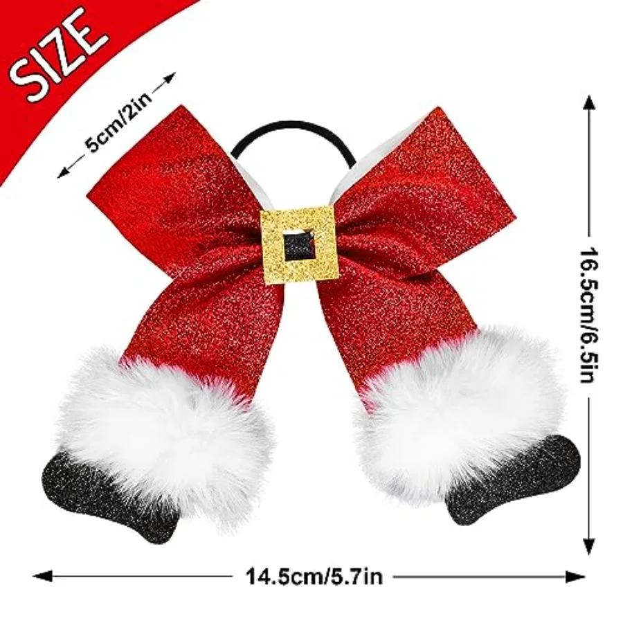 4 Pcs Christmas Cheer Hair Bows Hair Ties Glitter Large Santa Claus Ribbon, view 2