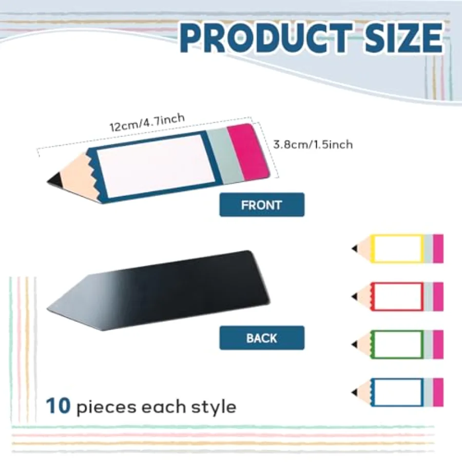 40 Pack Magnetic Dry Erase Labels 4 Colors Pencil Shaped Writable Tag, view 2