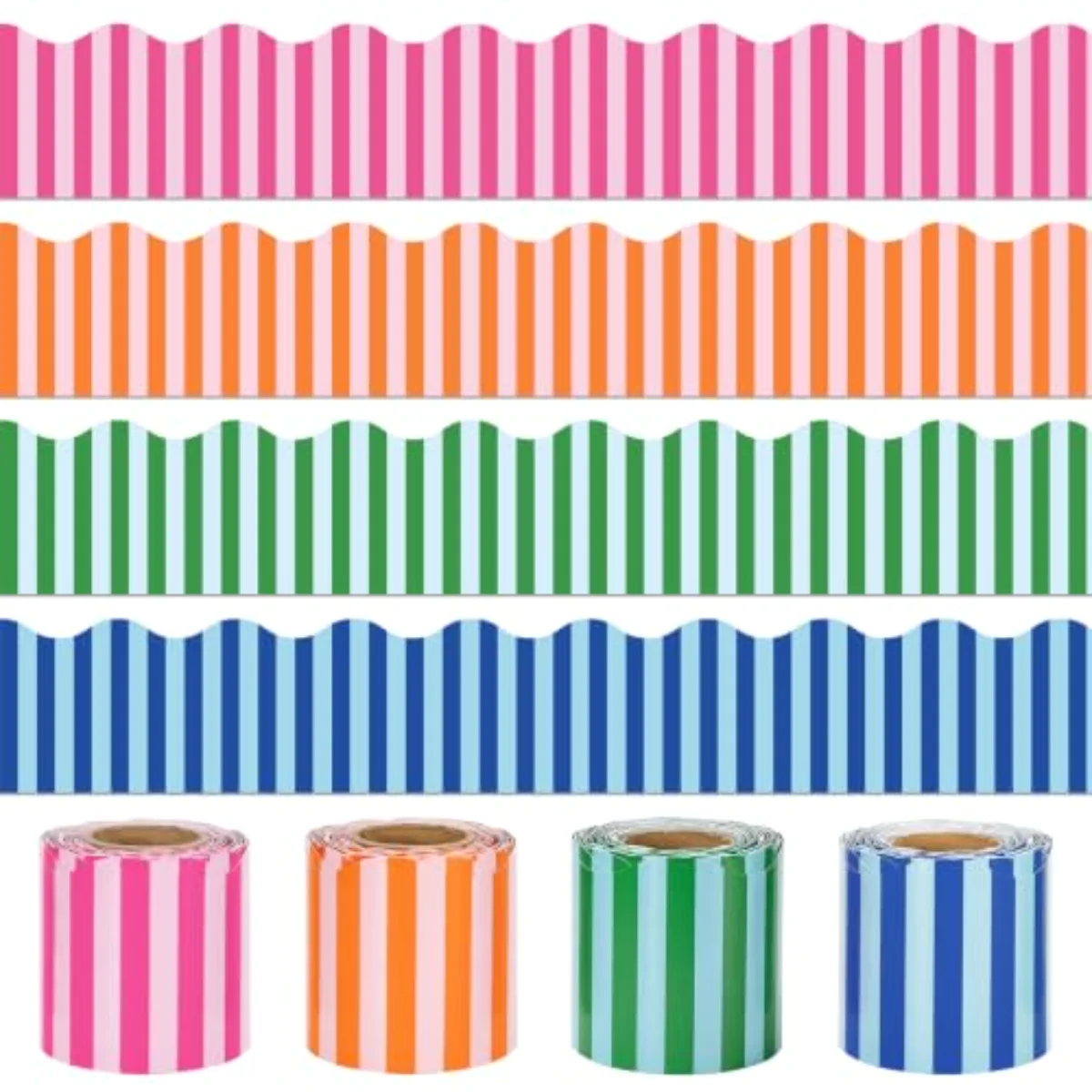 131.2Ft Vibrant Stripe Scalloped Bulletin Board Border