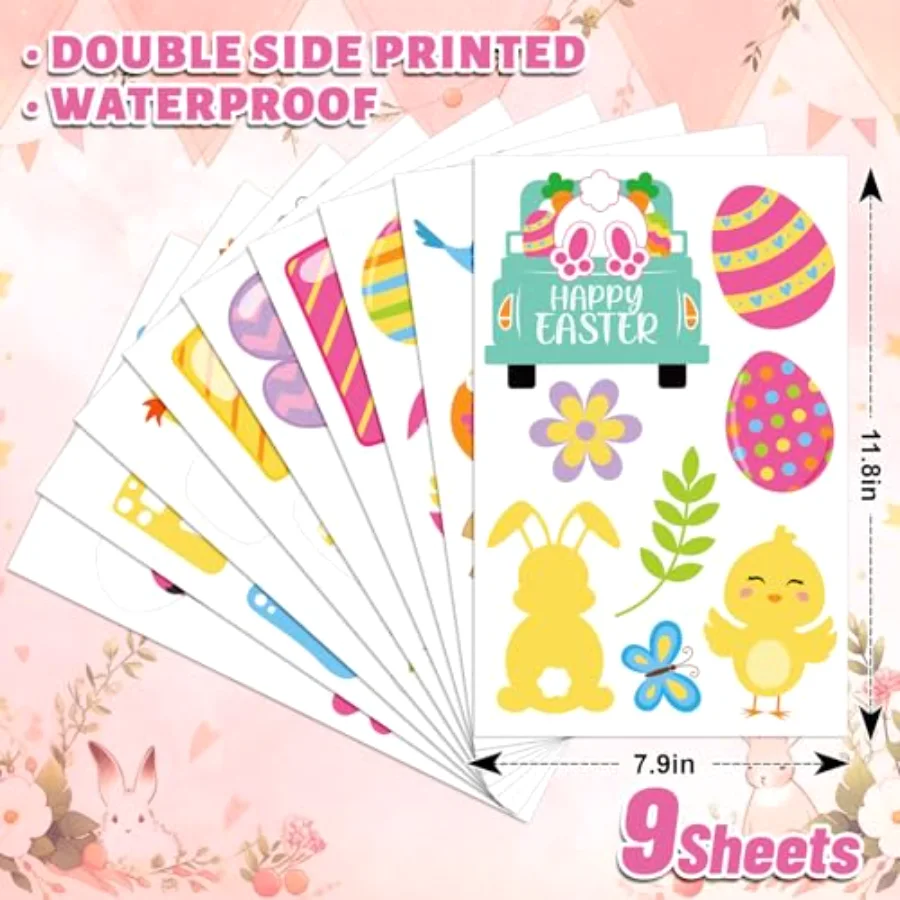 9 Sheets Easter Cartoon Window Cling Stickers Colorful Bunny Rabbit Bird, view 2