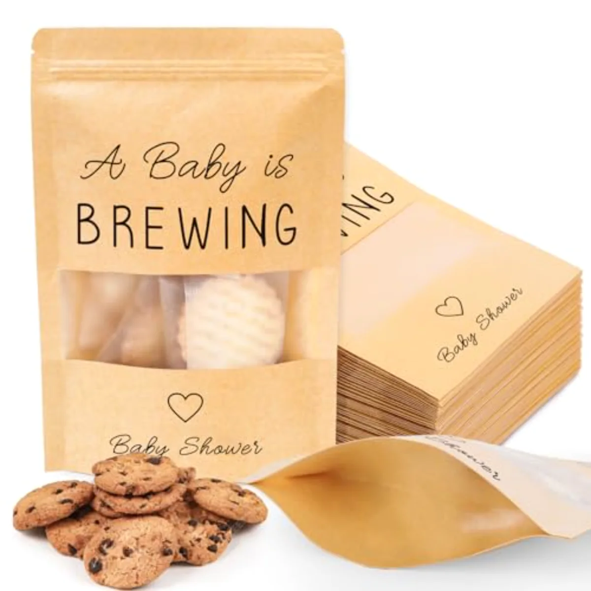 50 Pack Kraft Resealable Bags Mini Coffee Baby Shower Favor Bag A Baby is