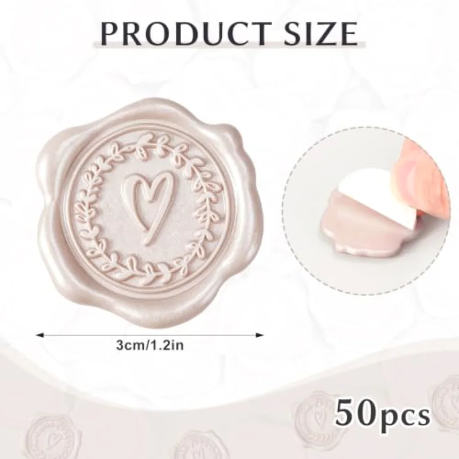 50Pcs Embossed Wax Seal Stickers Champagne Heart Envelope Seal Decals, view 2