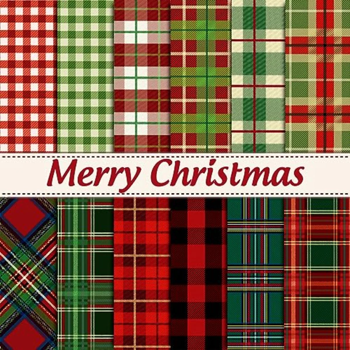 24 Sheet Christmas Pattern Paper Pack Christmas Plaid Scrapbook Specialty