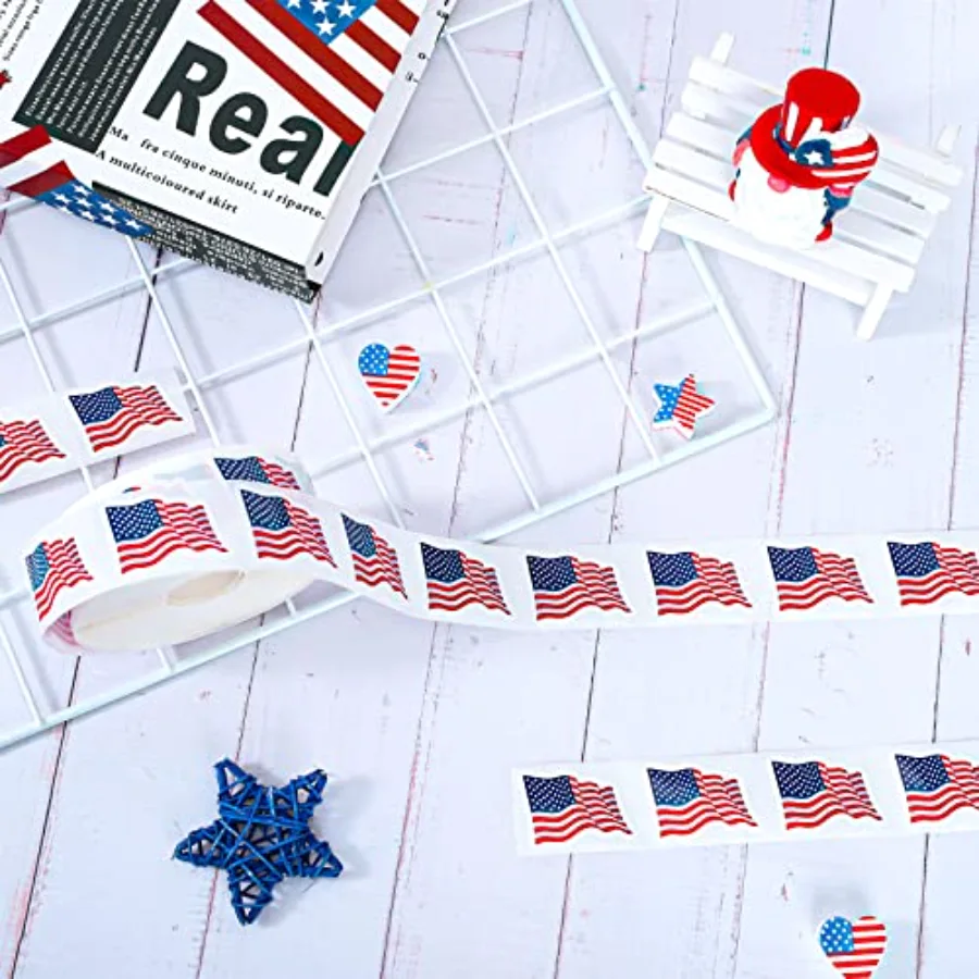 1000Pcs American Flag Stickers Patriotic USA Flag Stickers 4th of July Red, view 3
