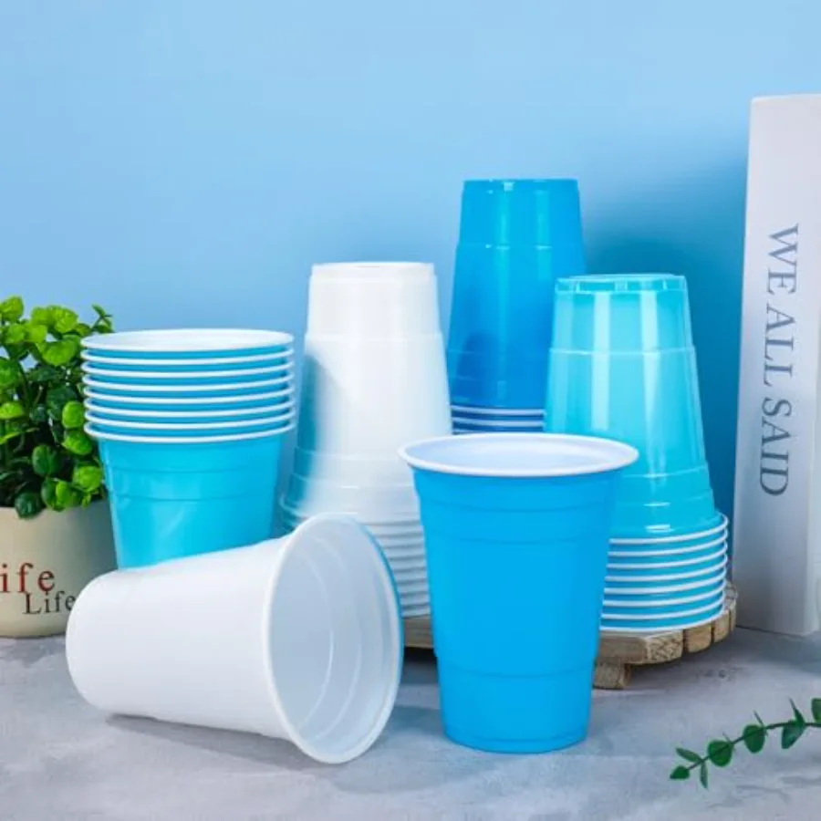 60 Pcs Colored Plastic Cups 16 Oz Blue White Plastic Cup 3 Colors, view 3