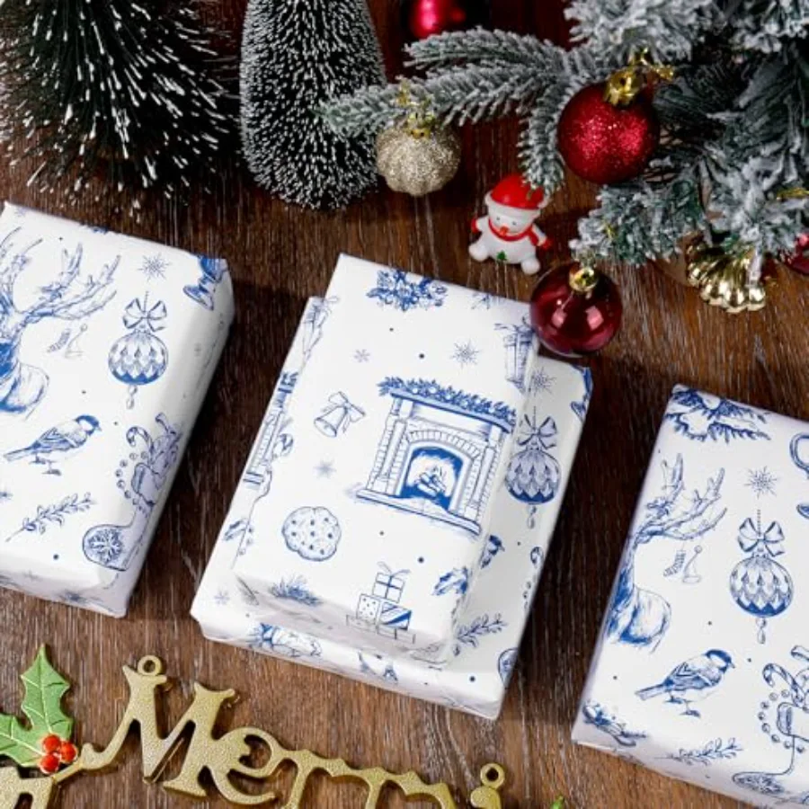 Christmas Wrapping Paper -Mini Roll- 17 In x 32.8 Ft Blue Christmas Tree, view 4