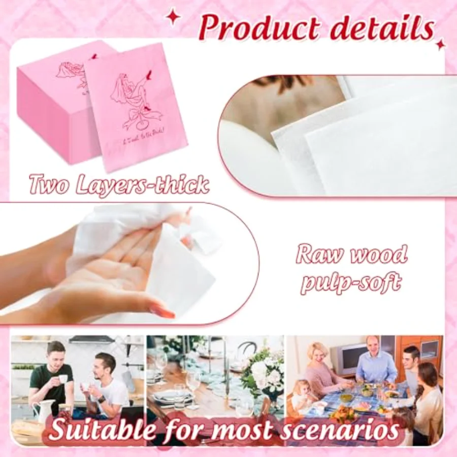 50Pcs Bachelorette Napkins Pink Martini Cocktail Napkins 5 x 5 Inch A, view 3