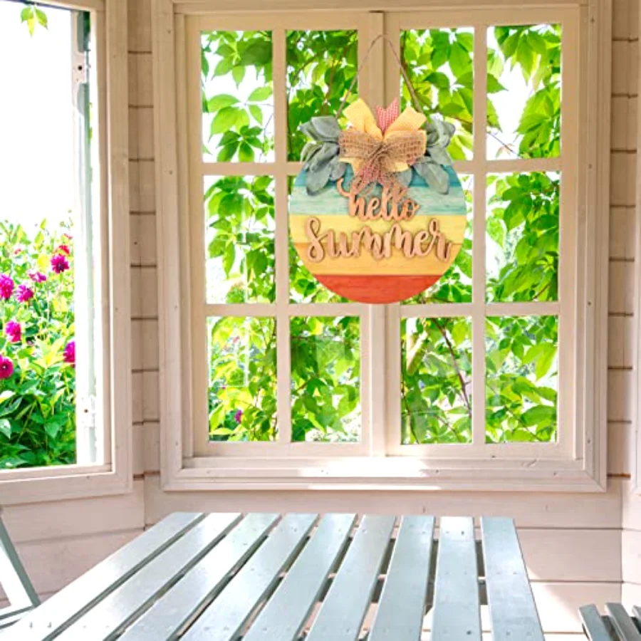 Hello Summer Wooden Hanging Sign Summer Welcome Sign Front Door Decor with, view 3