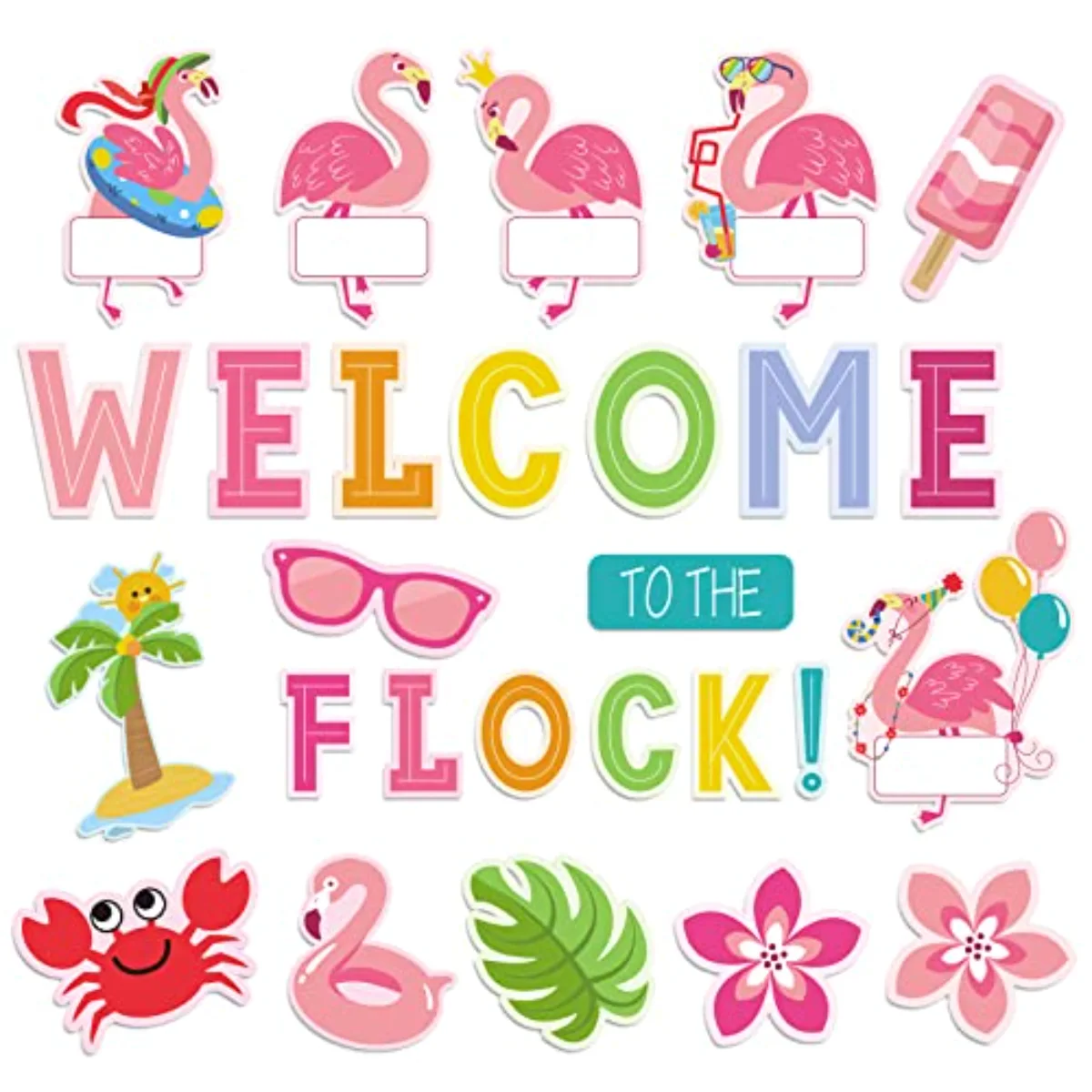 59Pcs Flamingo Bulletin Board Decor Tropical Pink Flamingo Classroom Decor