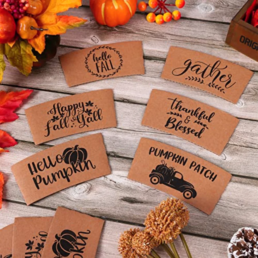 36 Pack Fall Coffee Tea Cup Sleeves Thanksgiving Kraft Paper Sleeves for, view 4