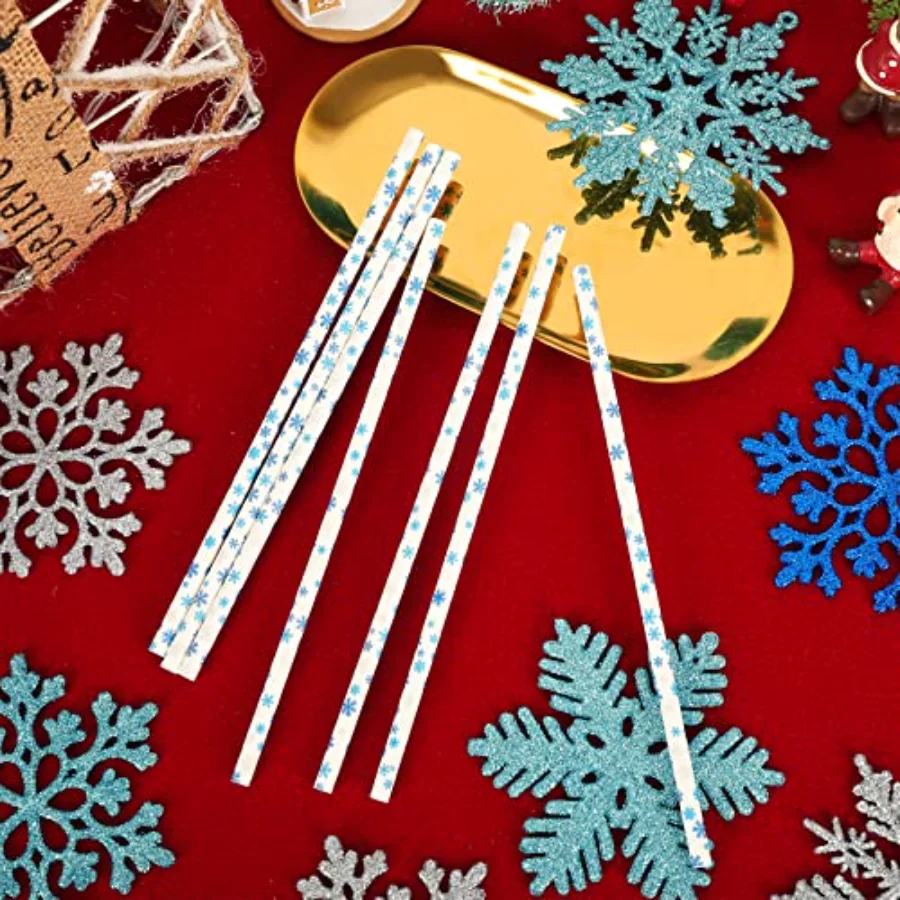 200Pcs Winter Paper Straws Snowflake Disposable Straw for Winter Holiday, view 4