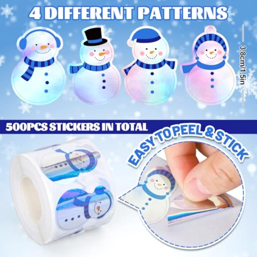 Winter Snowman Stickers Roll Holographic Laser Seal Stickers Xmas Cartoon, view 2