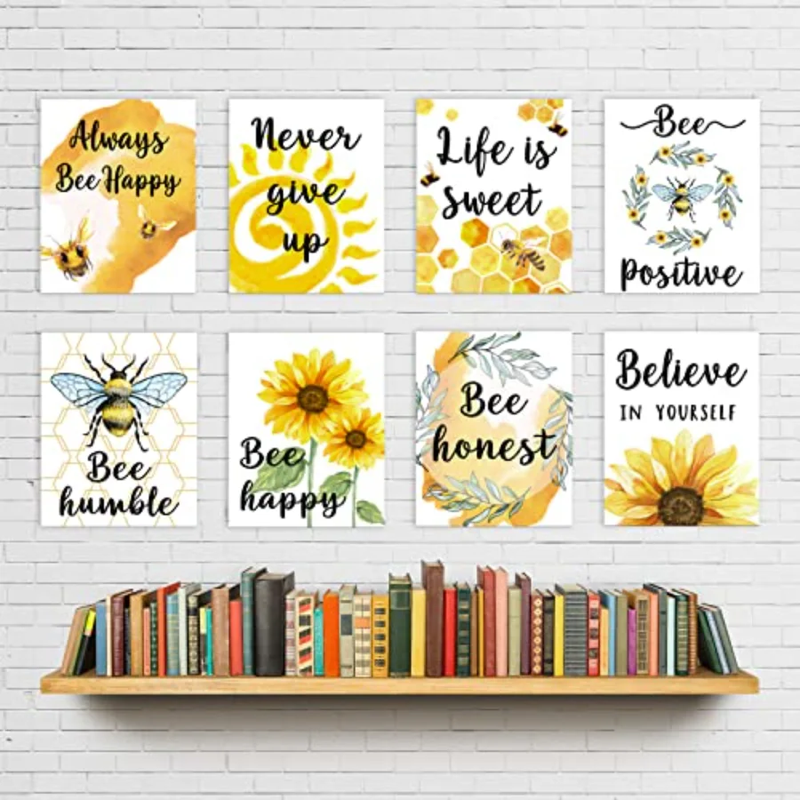 8Pcs Bee Classroom Motivational Posters Bumblebee Sunflower Inspirational, view 4