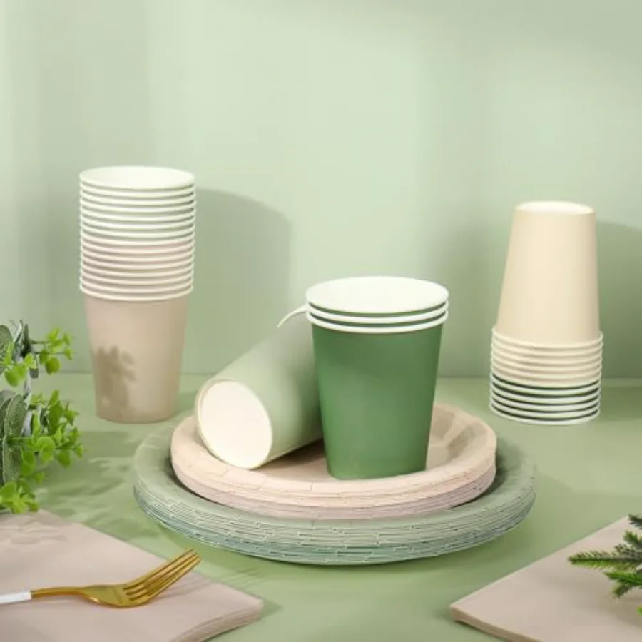 244Pcs Nude Sage Green Tableware Set Serves 48 4 Colors Disposable, view 3