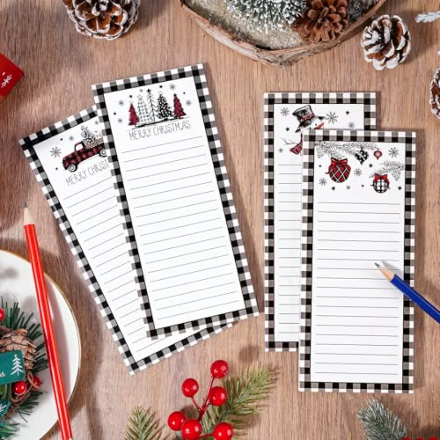 4Pcs Christmas Magnetic Notepads Black White Plaid Xmas Tree Snowman Truck, view 4